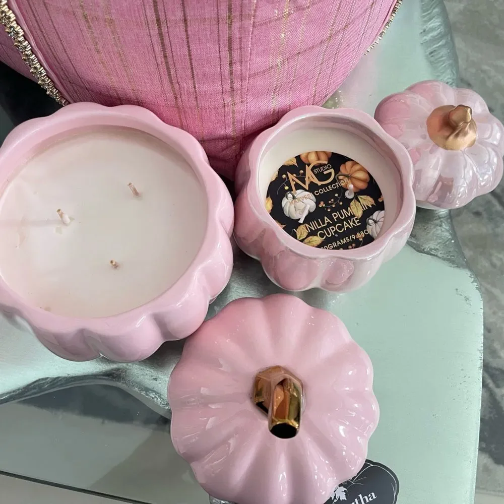 Set Of 2 Pink Pumpkins Candle 20 oz and 9.8 Oz